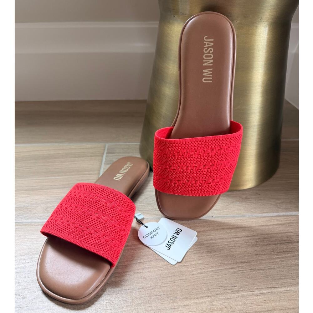 JASON WU Red Comfort Knit Slide Sandals | 7.5